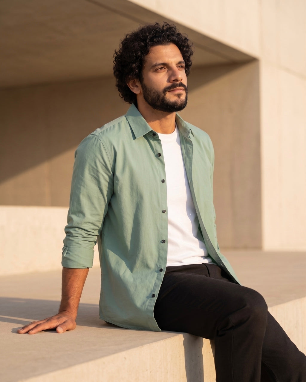 Blind Bear Men's Pista Green Solid Casual Shirt | Regular Fit | Full Sleeve | Cotton Blend