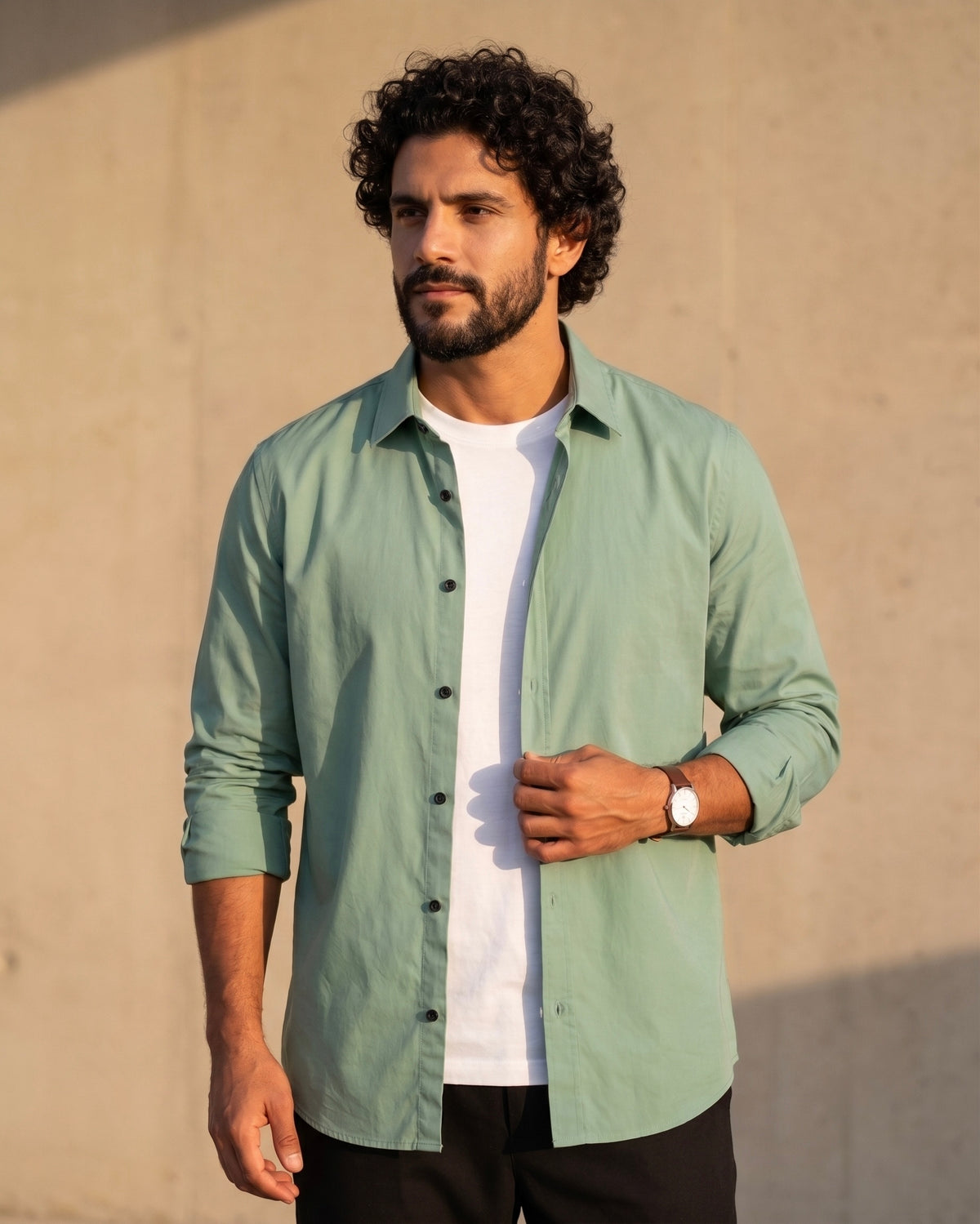 Blind Bear Men's Pista Green Solid Casual Shirt | Regular Fit | Full Sleeve | Cotton Blend