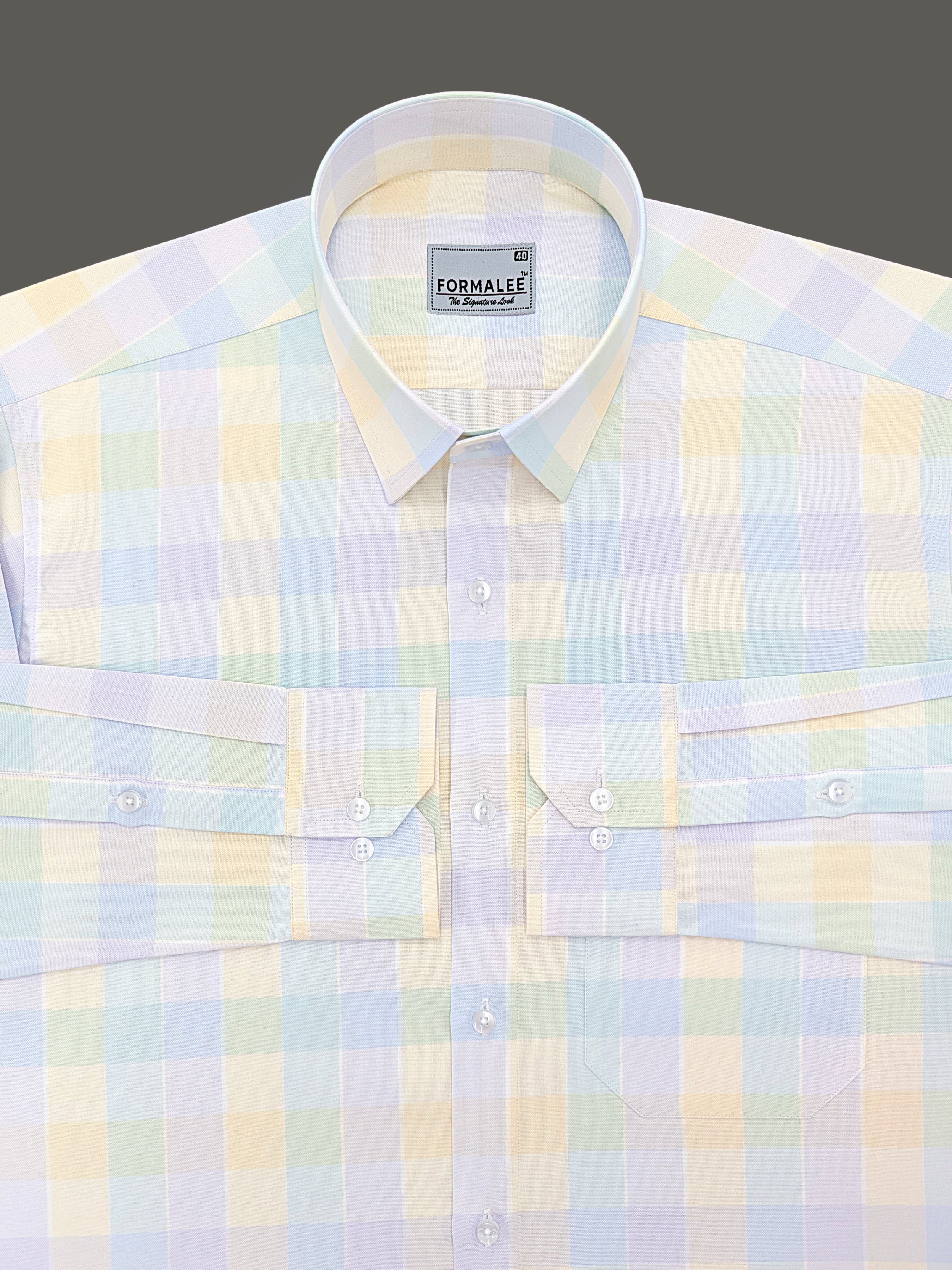 Maison Luxury Cotton Multi Color Checks Formal Shirt