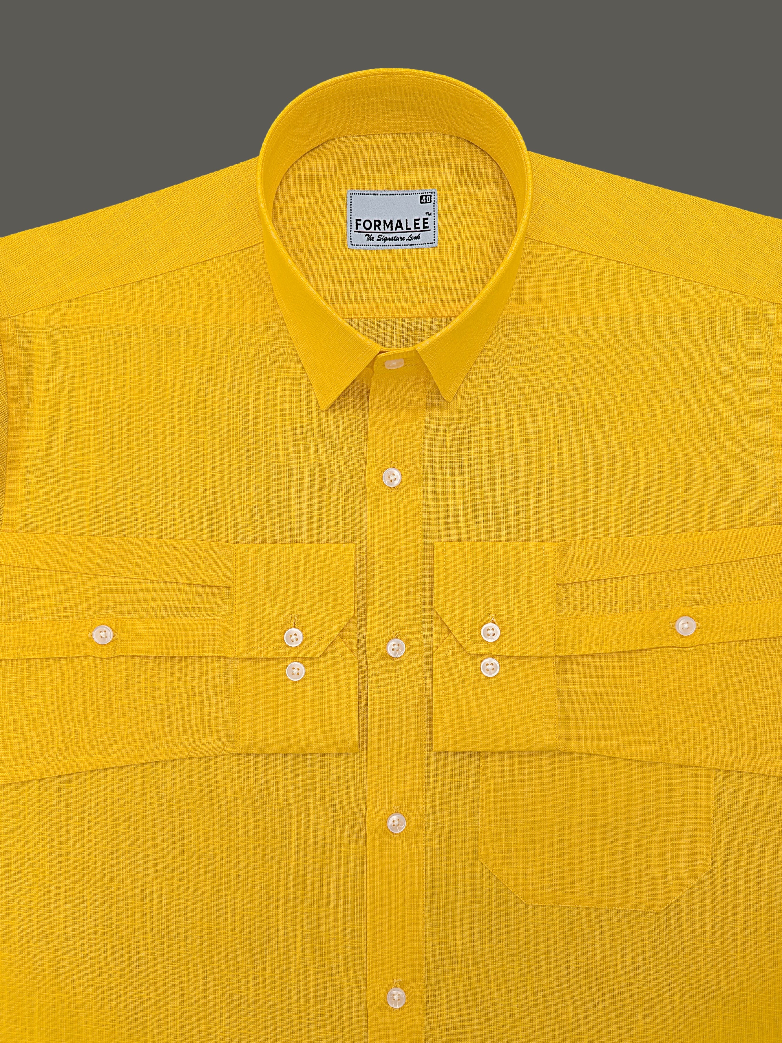 Luxurious French Linen Golden Yellow Formal Shirt