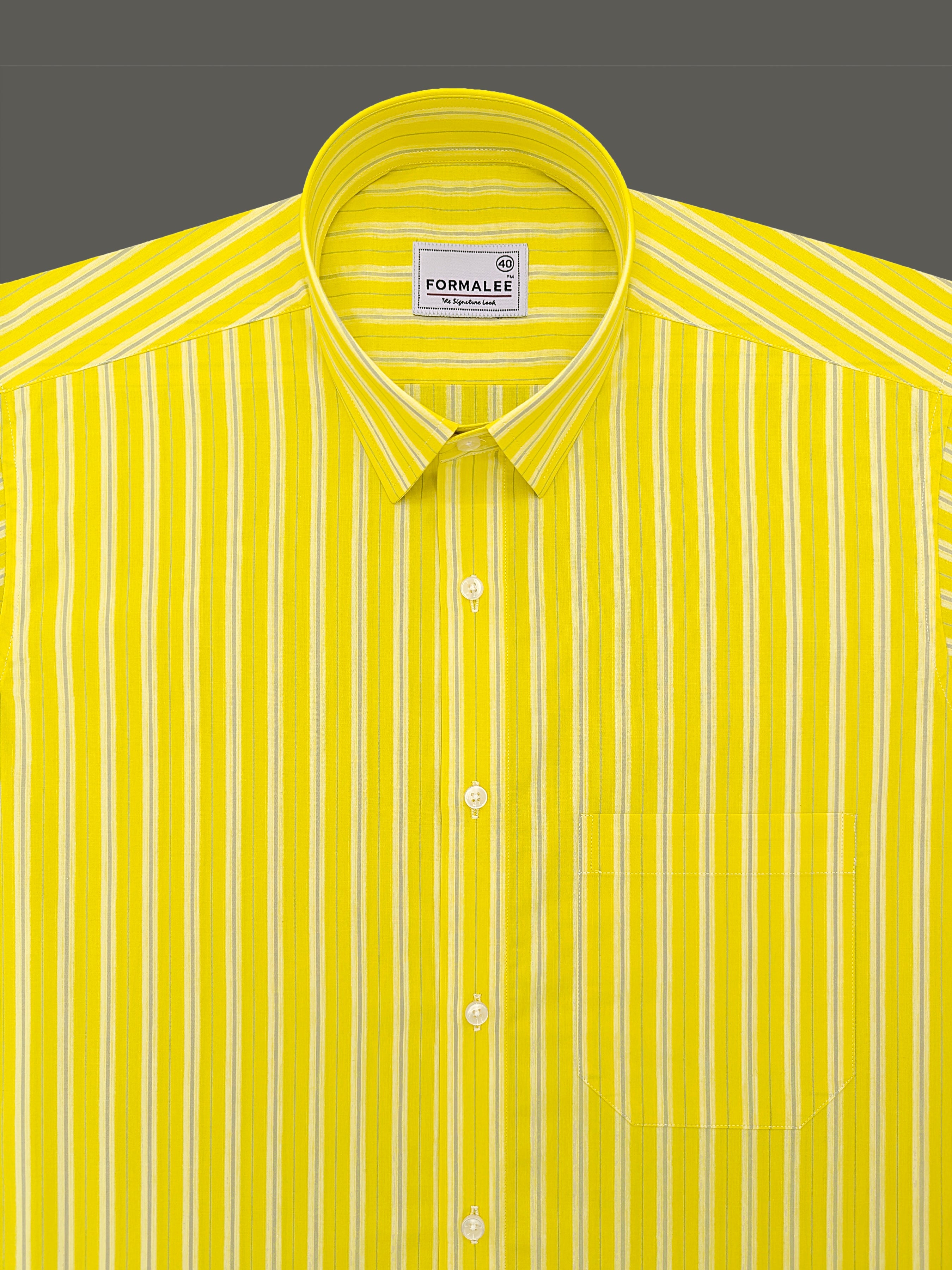 Florentia Premium Cotton Grey with Blue Stripe On Yellow Formal Shirt