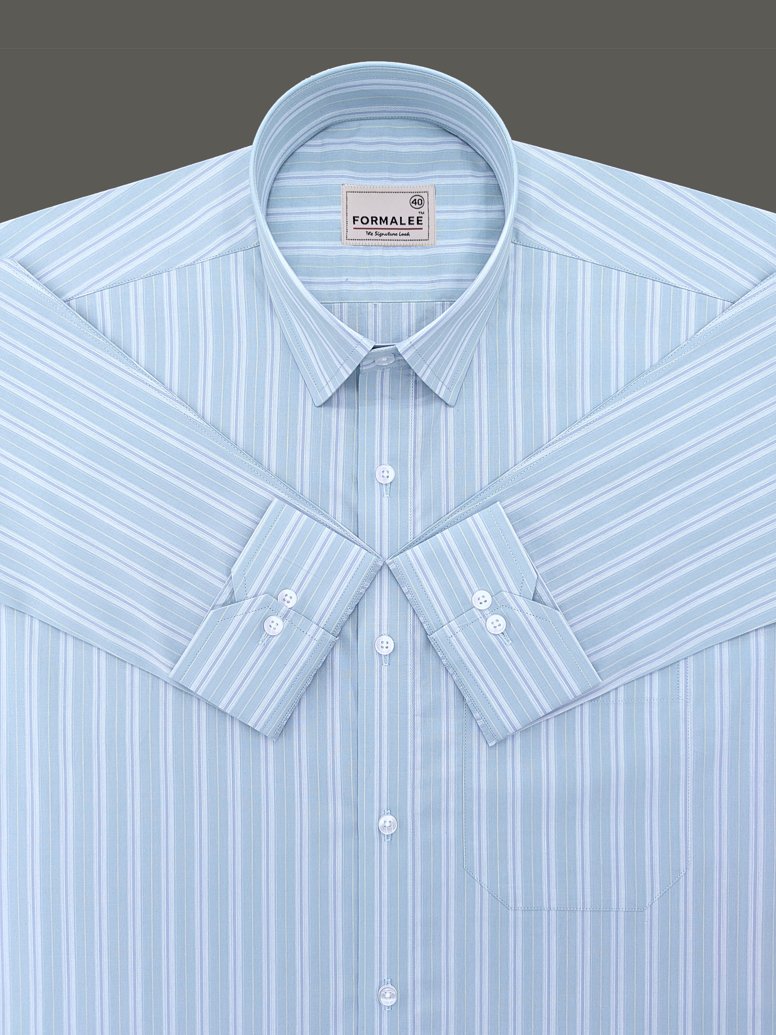 Serafina Premium Cotton Blue Line On Pixie Green Formal Shirt