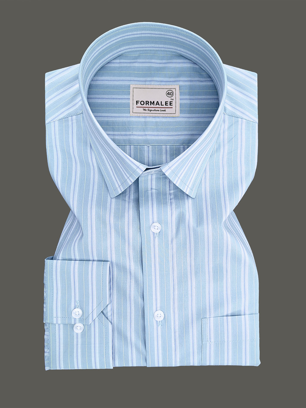 Serafina Premium Cotton Blue Line On Pixie Green Formal Shirt