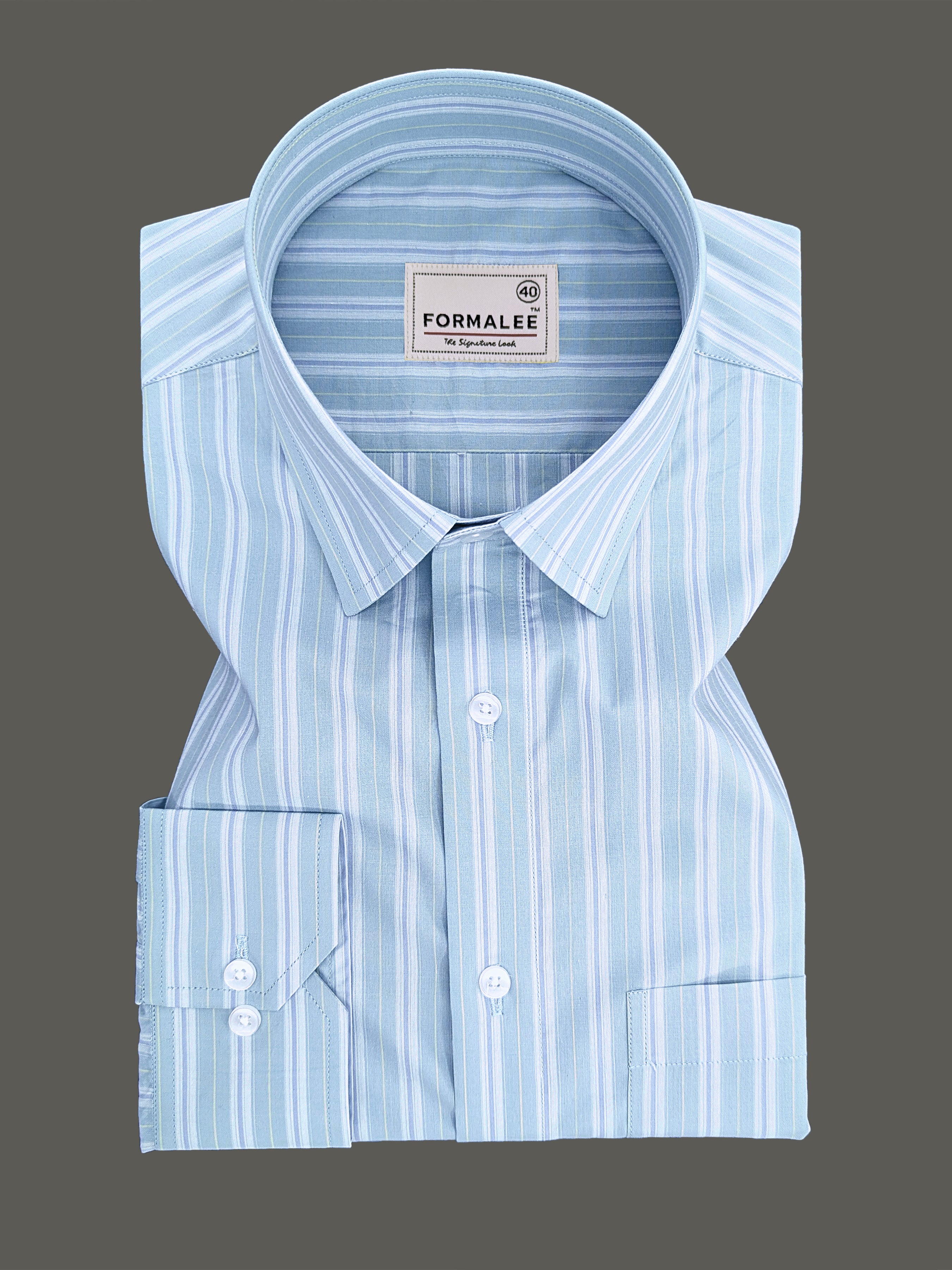 Serafina Premium Cotton Blue Line On Pixie Green Formal Shirt