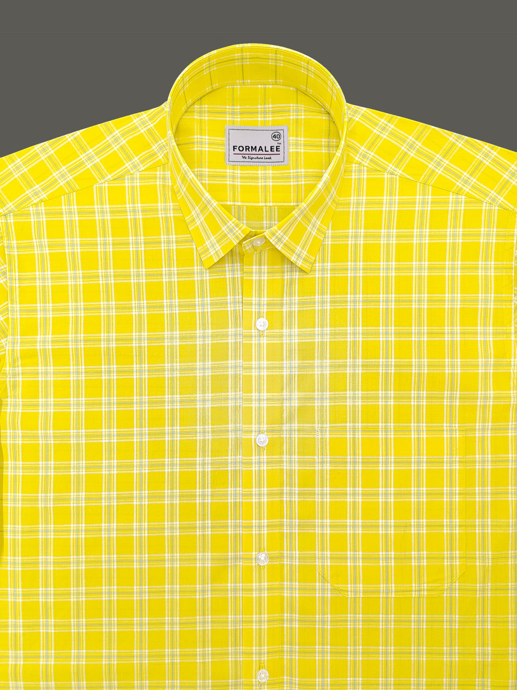 Premium Cotton Cyan Blue Check On Yellow Formal Shirt For men
