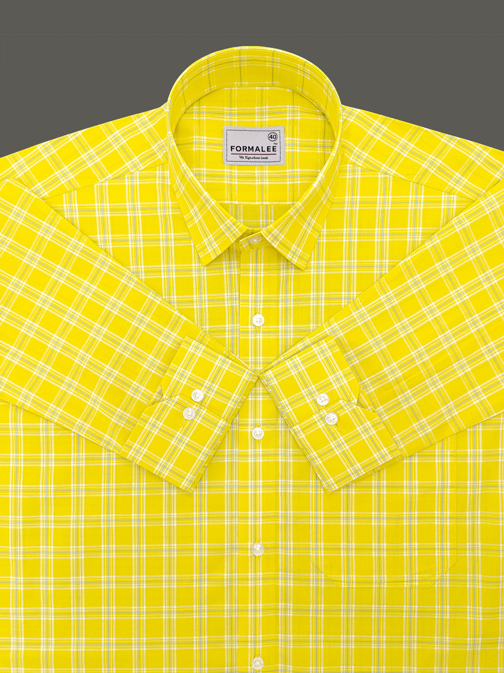 Premium Cotton Cyan Blue Check On Yellow Formal Shirt For men
