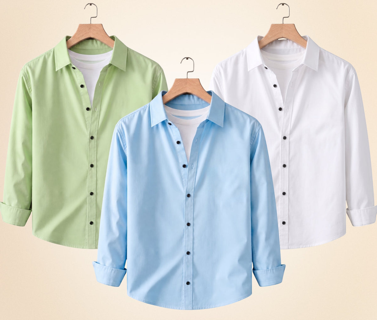 Blind Bear Men's Solid Full Sleeve Casual Shirts – Pista, Sky Blue and White (Pack of 3)