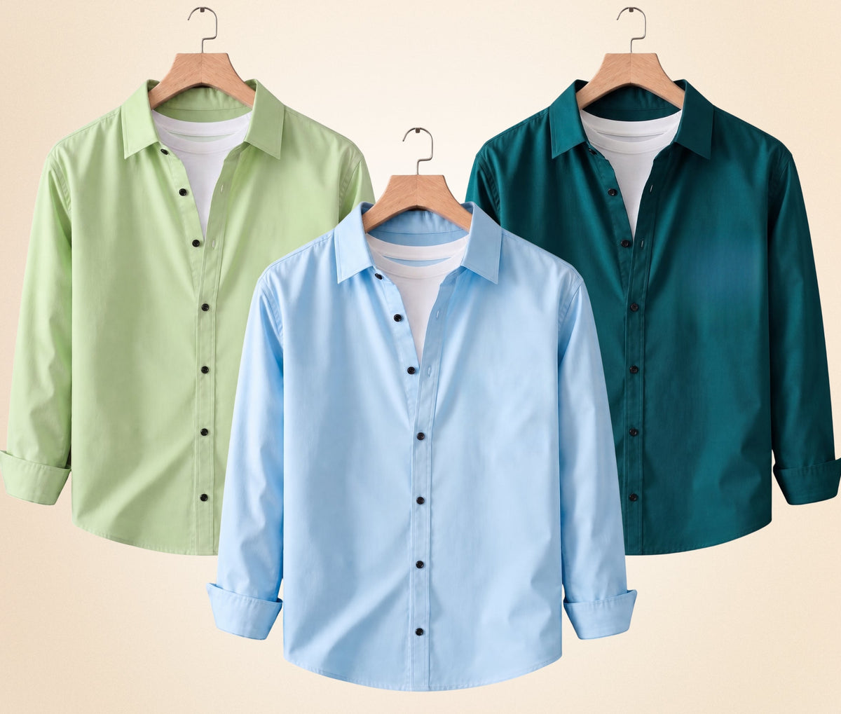 Blind Bear Men's Solid Full Sleeve Casual Shirts – Pista, Sky Blue and Teal Green (Pack of 3)