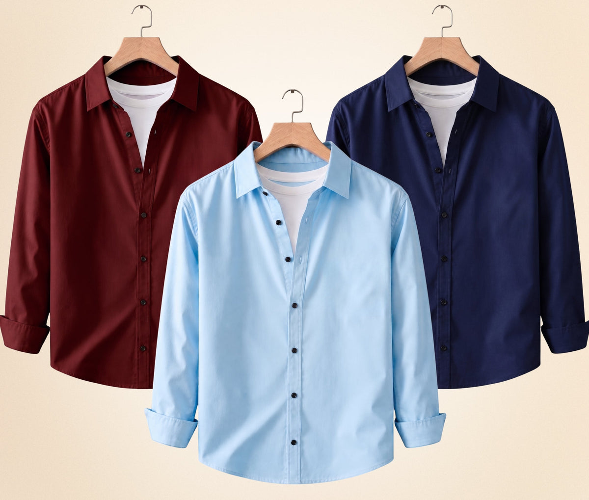 Blind Bear Men's Solid Full Sleeve Casual Shirts – Burgundy, Navy Blue and Sky Blue (Pack of 3)