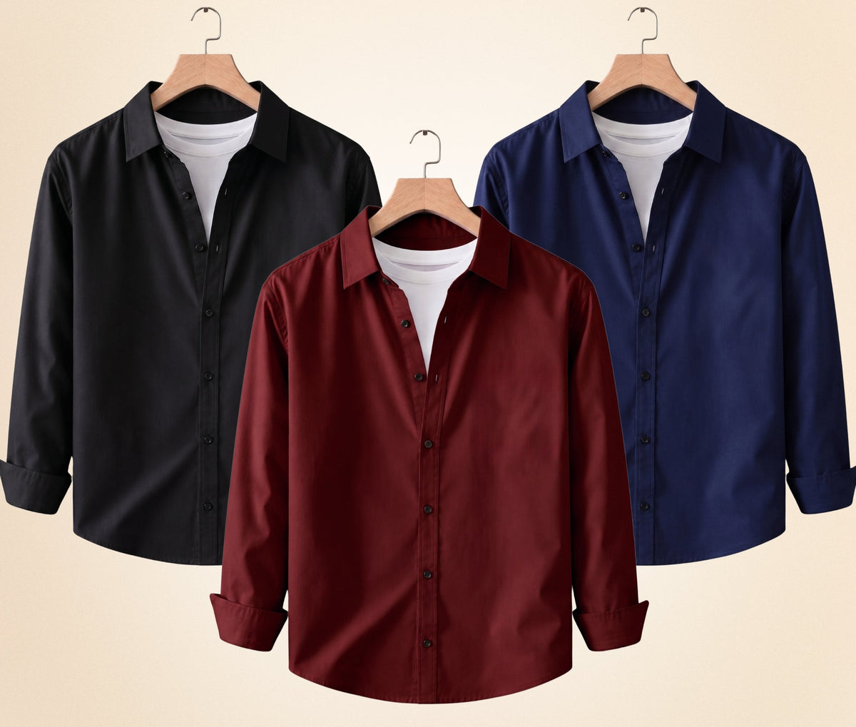 Blind Bear Men's Solid Full Sleeve Casual Shirts – Black, Burgundy and Navy Blue (Pack of 3)