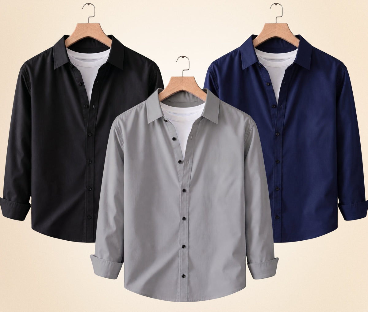 Blind Bear Men's Solid Full Sleeve Casual Shirts – Black, Grey and Navy Blue (Pack of 3)