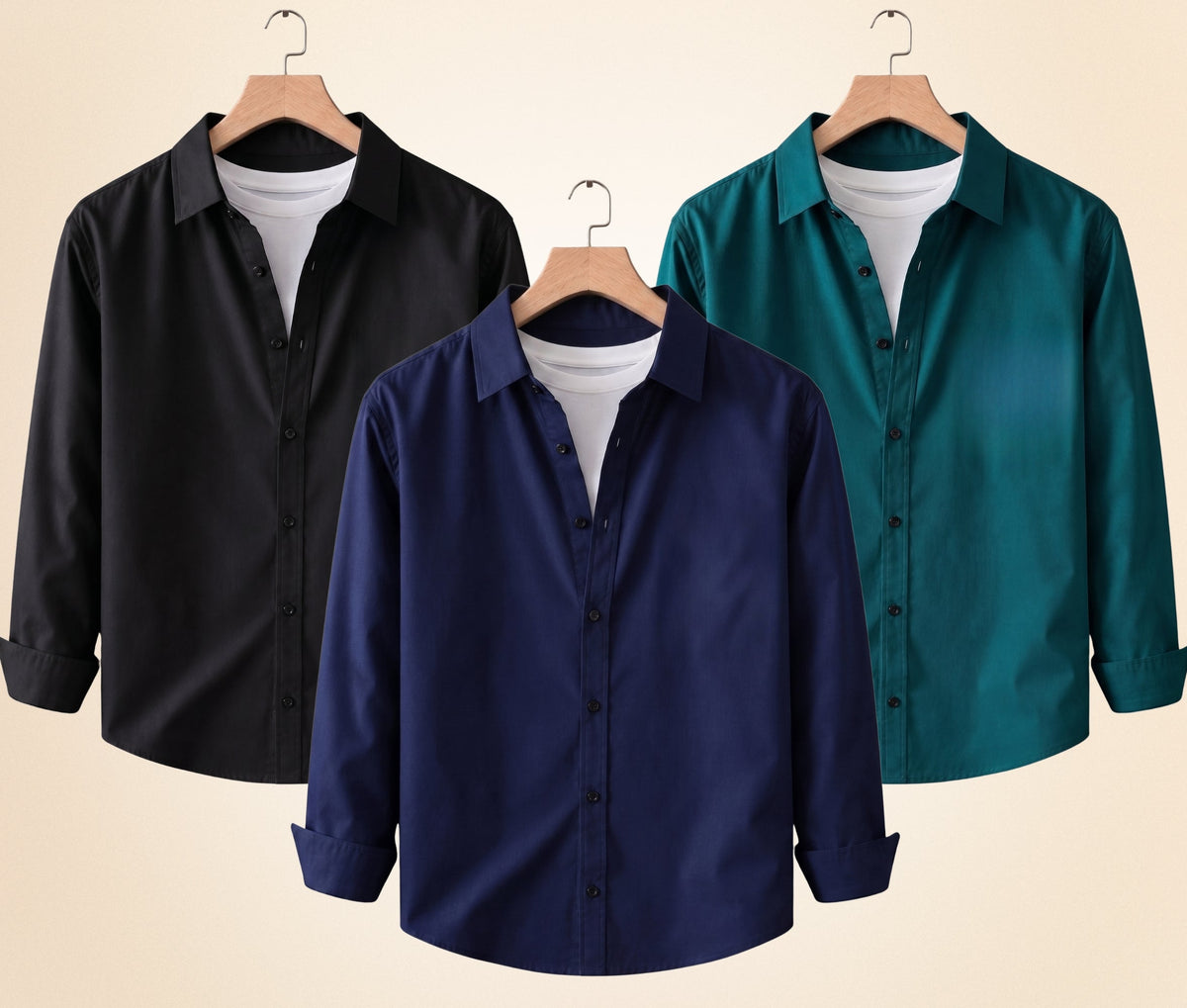 Blind Bear Men's Solid Full Sleeve Casual Shirts – Black, Navy Blue and Teal Green (Pack of 3)