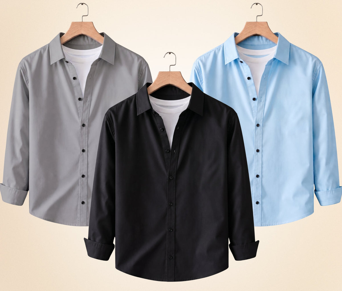 Blind Bear Men's Solid Full Sleeve Casual Shirts – Black, Grey and Sky Blue (Pack of 3)