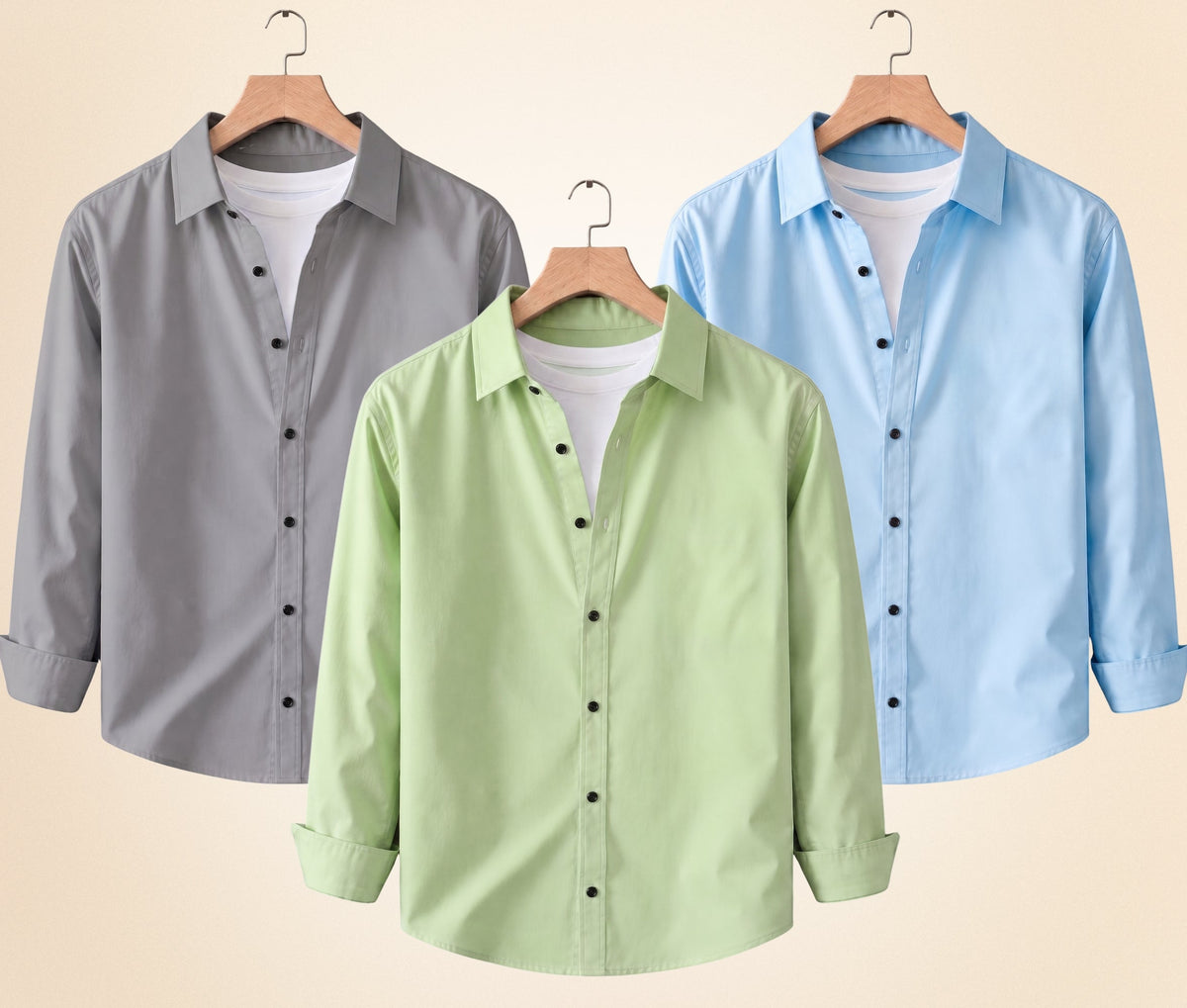 Blind Bear Men's Solid Full Sleeve Casual Shirts – Grey, Pista and Sky Blue (Pack of 3)