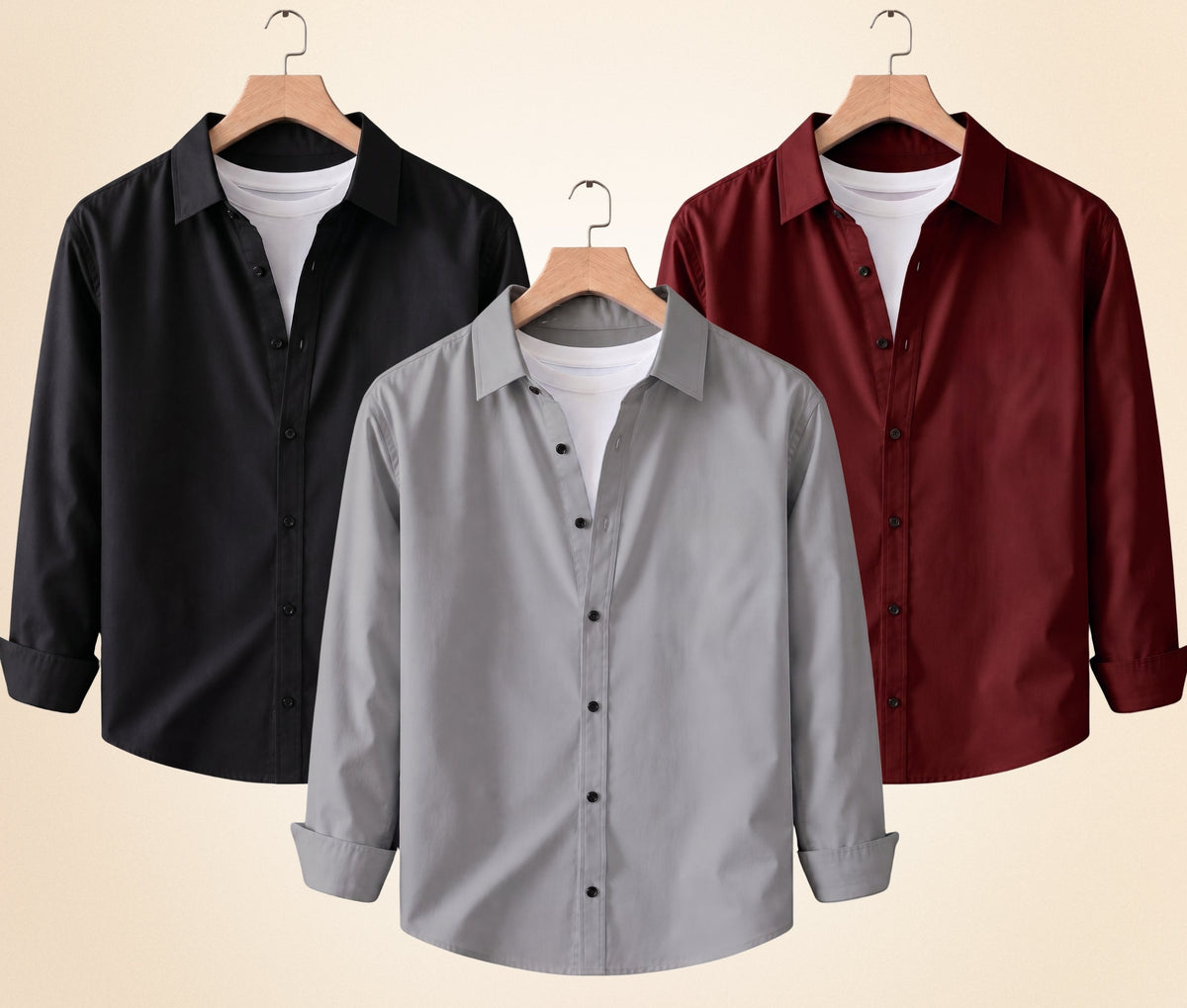 Blind Bear Men's Solid Full Sleeve Casual Shirts – Black, Grey and Burgundy (Pack of 3)