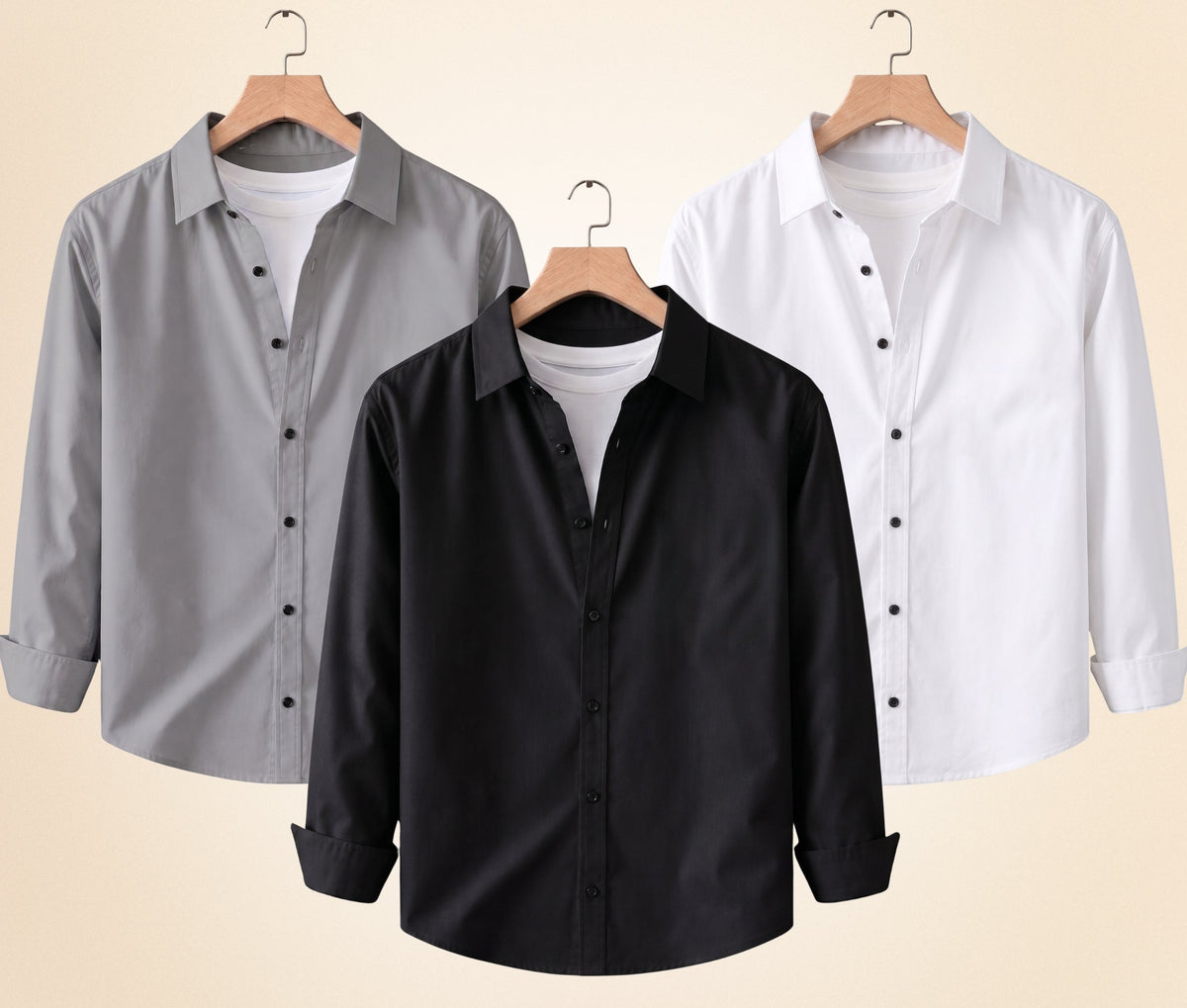 Blind Bear Men's Solid Full Sleeve Casual Shirts – Black, Grey and White (Pack of 3)