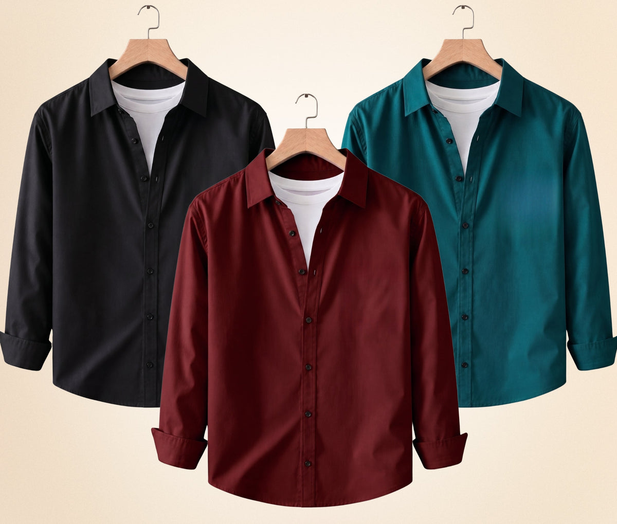 Blind Bear Men's Solid Full Sleeve Casual Shirts – Black, Burgundy and Teal Green (Pack of 3)