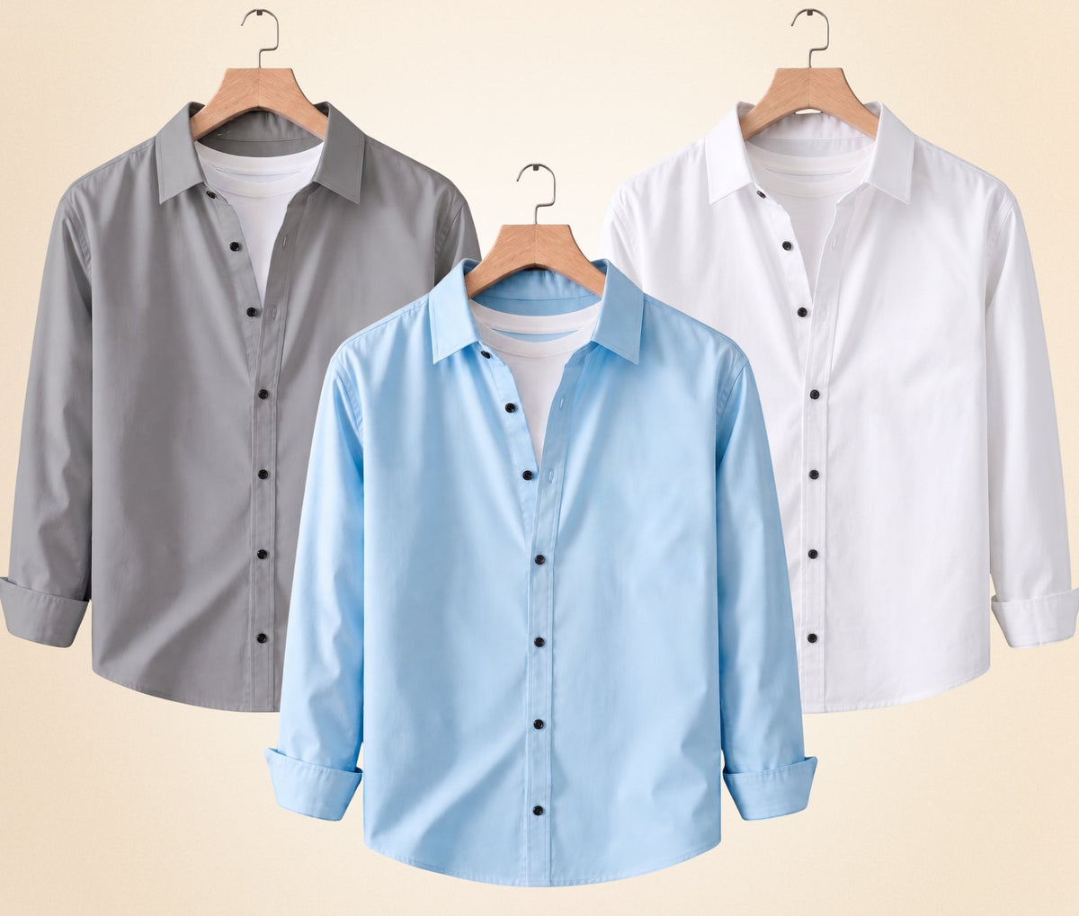 Blind Bear Men's Solid Full Sleeve Casual Shirts – Grey, Sky Blue and White (Pack of 3)